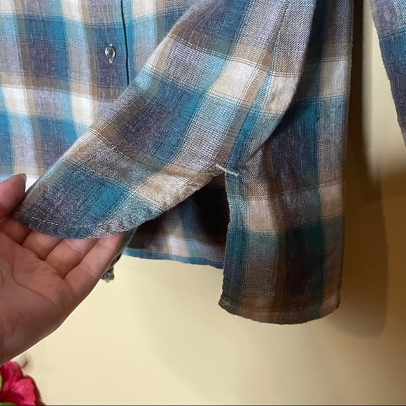 James Perse Blue Plaid Button Down Top Size M - Picture 6 of 7